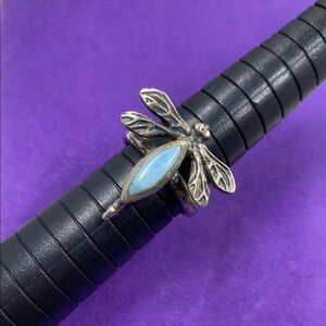 💛 Vintage Sterling Silver Larimar Dragonfly Ring